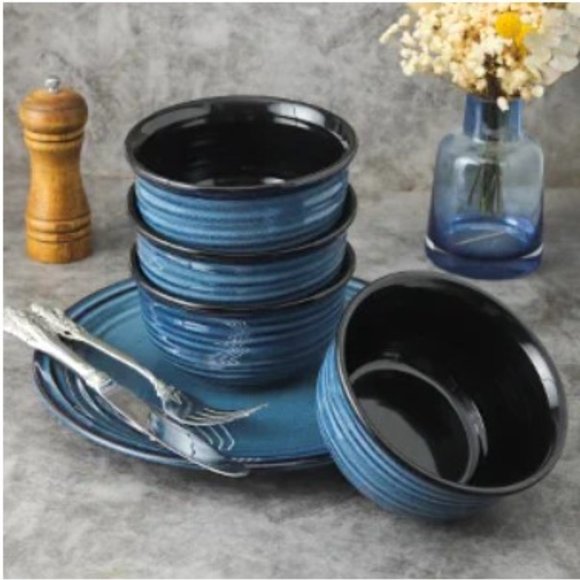 10" Ceramic Dinner Plates - Large Porcelain Dinner Plates - Set of 4 (Blue) - Picture 9 of 13